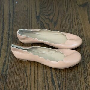 New Saks Fifth Avenue Leather Scalloped Flats Nude Women’s Size 6